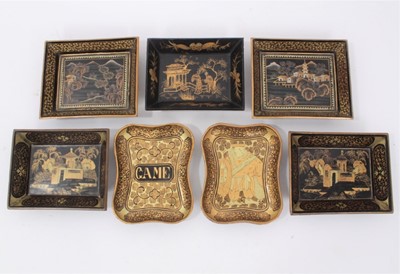 Lot 468 - Pair of 19th century Chinese lacquer counter dishes, together with another pair and one other