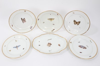Lot 158 - Unusual Derby plate, c.1815, painted with insects, along with four similar Paris porcelain plates and a lobed dish