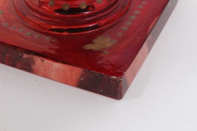 Lot 47 - Bohemian glass hookah base, decorated with gilt foliate patterns on a red ground, 29.5cm height