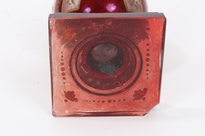 Lot 47 - Bohemian glass hookah base, decorated with gilt foliate patterns on a red ground, 29.5cm height
