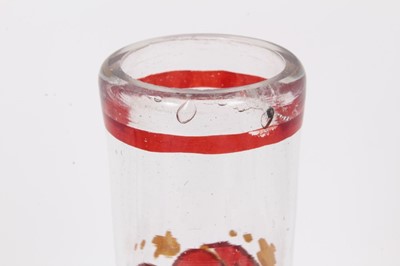 Lot 47 - Bohemian glass hookah base, decorated with gilt foliate patterns on a red ground, 29.5cm height