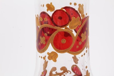 Lot 47 - Bohemian glass hookah base, decorated with gilt foliate patterns on a red ground, 29.5cm height