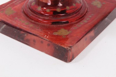 Lot 47 - Bohemian glass hookah base, decorated with gilt foliate patterns on a red ground, 29.5cm height