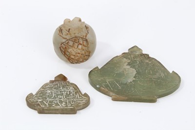 Lot 487 - Three Indian carved hardstone pendants