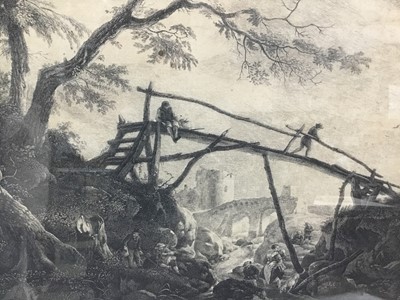 Lot 691 - 18th century black and white engraving after Wouvermens, in ebonised frame