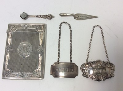 Lot 171 - Victorian silver card case of rectangular form with engine turned decoration and engraved foliate and scroll borders (Birmingham 1899), together with an Edwardian silver book mark in the form of a...