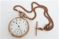 Lot 3364 - Gold (9ct) cased Waltham pocket watch and rose...