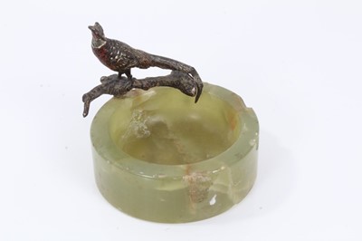 Lot 481 - Early 20th century green onyx pin dish mounted with a cold painted bronze model of a pheasant