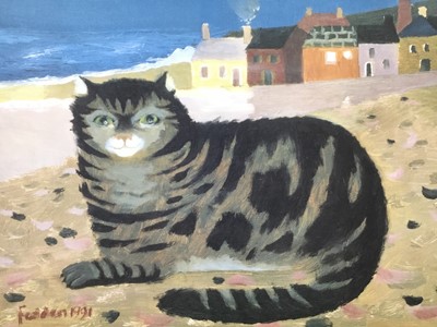 Lot 641 - *Mary Fedden (1915-2012) signed limited edition print, 'Cat on a Cornish Beach', 1991, 411 / 500, published by Bow Art, unframed, 35cm x 50cm