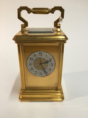 Lot 534 - Late 19th century French carriage clock in gilt brass case ,silvered and gilt dial striking on gong , key present 17.5 cm high