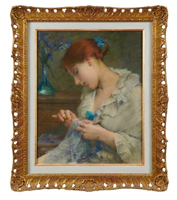Lot 601 - Tony Robert-Fleury (1839-1912) oil on canvas, Woman knitting
