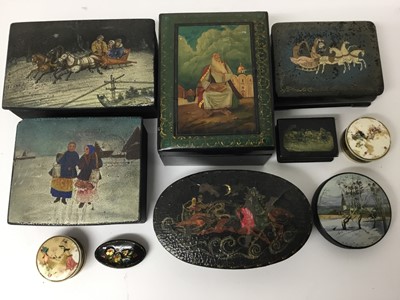 Lot 445 - Group of Russian papier-mâché and lacquer boxes