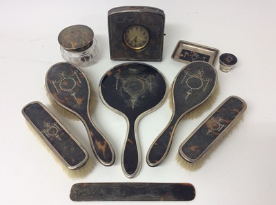 Lot 451 - Extensive early 20th century silver and tortoiseshell dressing table set