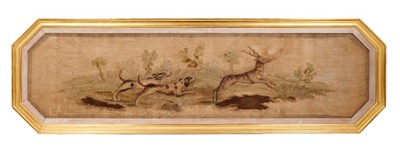Lot 447 - Late 18th century French Aubusson tapestry panel of the Directoire period, circa 1790, finely woven in silks and wools depicting 'The Stag Seeing His Reflection In The Water' from the series of Laf...