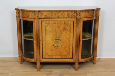 Lot 826 - Victorian style satinwood and marquetry inlaid bowfront credenza