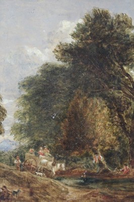 Lot 564 - After Thomas Gainsborough 1727-1788, oil on canvas, the market cart, in gilt frame, 25 x 19cm