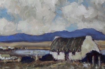 Lot 567 - Manner of Paul Henry 1876-1958, oil on board, a Connemara Cottage, in gilt frame, 18 x 23cm