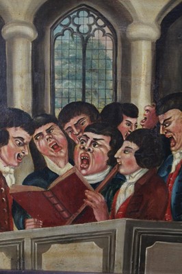 Lot 603 - Tim  Bobbin 1708-1786, oil on canvas, the male choir, in black frame, 50 x 40cm