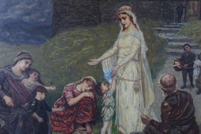 Lot 604 - Hubert Ritzenhofen 1879-1961, oil on canvas, an angel appearing to a distraught family, signed and dated '32, in gilt frame, 52 x 74cm