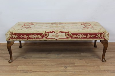 Lot 910 - Large rectangular footstool with tapestry upholstered top, on cabriole legs. Purchased from the Persian Rug Studio, Long Melford