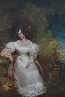 Lot 622 - Pair of 19th century oils on panel - female figures in rural landscapes, in gilt frames