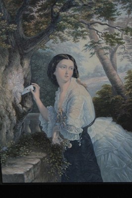 Lot 578 - Group of four Victorian Baxter prints depicting elegant young ladies, in verre eglomise mounts and gilt frames, 56cm x 45cm overall  
Provenance: Removed from Dalethorpe, Dedham