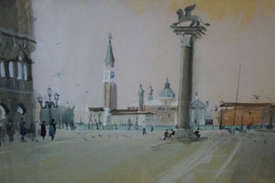 Lot 580 - John Doyle (b.1928) gouache - "The Piazzetta, Venice", initialled, in glazed gilt frame 
Provenance: St Peter's Gallery, Winchester. Removed from Dalethorpe, Dedham