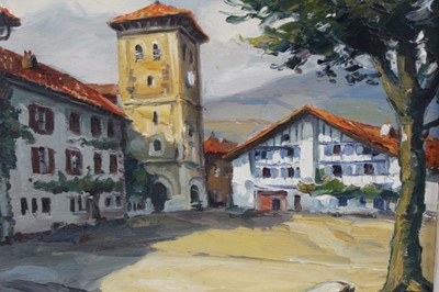 Lot 582 - Jiva (1907-1974) oil on board - a view of Ascain, South-West France, signed, inscribed and indistinctly dated, further inscribed verso, framed, 19cm x 24cm  
Provenance: Removed from Dalethorpe, De...