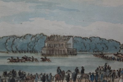Lot 587 - A group of four mid 19th century English School pen, ink and watercolours depicting Goodwood Racecourse, 10cm x 16cm, Lavant Road Chichester, 10.5cm x 17.5cm, The Cattle Market Chichester, 10.5cm x...