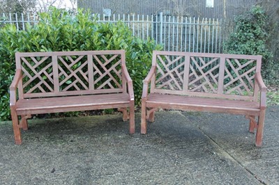 Lot 869 - Pair of teak garden benches
