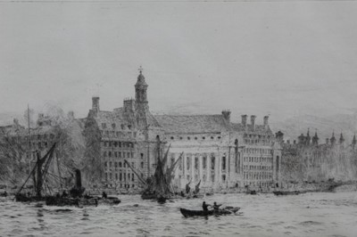 Lot 612 - William Lionel Wyllie (1851-1931) signed etching - Tugs on the Thames, in glazed frame, 14.5cm x 31.5cm