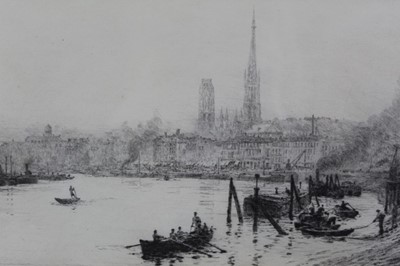 Lot 613 - William Lionel Wyllie (1851-1931) signed etching - Rouen, in glazed frame, 18.5cm x 39cm