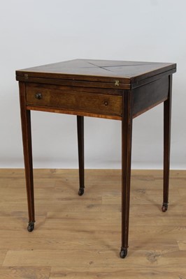 Lot 893 - Edwardian mahogany and chequer strung envelope card table