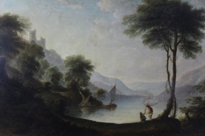 Lot 634 - Late 18th century Italian School oil on canvas - extensive lake view, framed