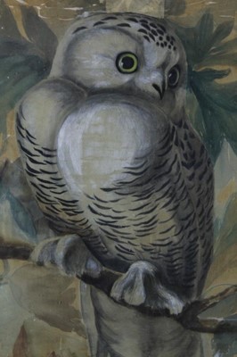 Lot 636 - 19th century gouache on silk - an owl in a tree, in glazed gilt frame