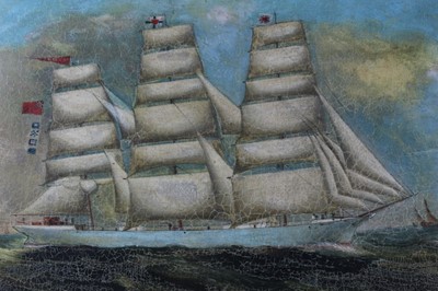 Lot 637 - 19th century oil on canvas - a British full rigged ship at sea, framed