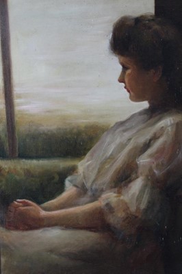 Lot 638 - Edwardian English School oil on canvas - portrait of a lady seated, in gilt frame