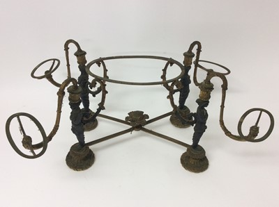 Lot 436 - Fine quality 19th century Egyptian revival ormolu eperne stand, with four classical figures supports each issuing scrolled arm with oval stand, united by x-shaped stretched with flower head finial...