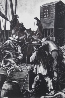 Lot 650 - Clare Leighton (1898-1989) signed limited edition woodcut - Boston Cod, 60/75, in glazed frame, 29.5cm x 25.5cm