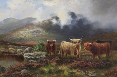 Lot 679 - Manner of Louis Bosworth-Hurt oil on canvas, cattle in a high,and landscape