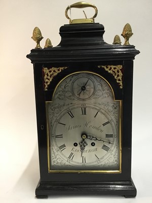 Lot 546 - George III and later bracket clock with arched silvered dial with slow / fast dial in arch, signed - James Howden Edinburgh, with black bird's head and floral scroll decoration, fusee movement with...