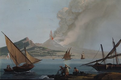 Lot 680 - 19th Neapolitan School gouache - Bay of Naples with Mount Vesuvius beyond, titled and dated 1839, in glazed gilt frame