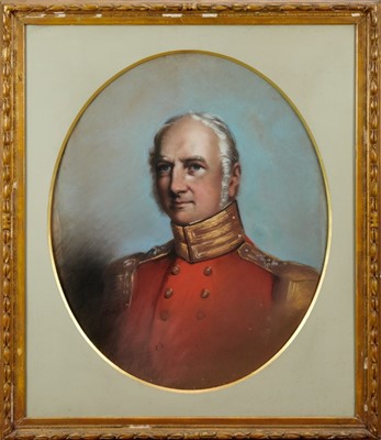 Lot 687 - Victorian English School oval pastel - portrait of a Colonel, apparently unsigned, in glazed gilt frame, 64cm x 54cm