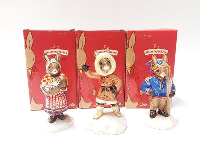 Lot 117 - Royal Doulton Bunnykins Summer Lapland DB298, Eskimo DB275 & Winter Lapland DB297, boxed