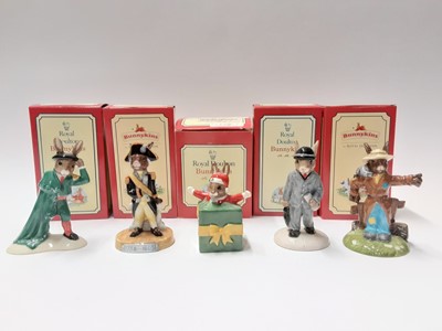 Lot 103 - Royal Doulton Bunnykins Limited Edition Nelson DB365 383/750, Scarecrow DB359 707/1000, Santa 'a Helper DB192 286 /2500,  Matador DB281 484/2000 & Businessman DB203 4359/5000, boxed