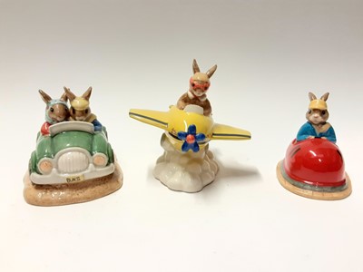 Lot 111 - Royal Doulton Bunnykins Limited Edition Dodgem DB249 1087/2500, Day Trip DB260 890/25000 & Chocs Away DB267 235/2000, no boxes