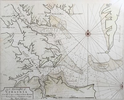 Lot 644 - Rare Dublin edition of Mark Tiddeman’s ‘Draught of Virginia’, c.1749, published for ‘English Pilot’, 580mm x 472mm (image)