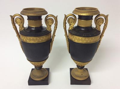 Lot 499 - Good pair of 19th Continental Grand Tour bronze and gilt bronze urns