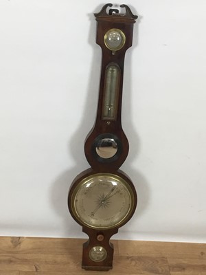 Lot 549 - Of local interest: mid 19th century mahogany wheel barometer by Gobbi of Swaffham, with dry/damp gauge, thermometer over convex mirror and engraved barometer dial, signed below, 94cm high
