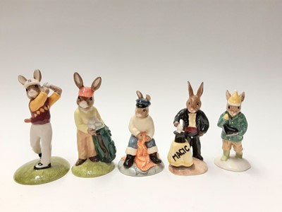 Lot 100 - Royal Doulton Bunnykins Doctor DB181, Ice Cream DB82, Fortune Seller DB218, Cook DB85, Fireman DB75, Gardener DB156, Nurse DB74, Mystic DB197,  2x Fisherman DB170, Magican DB126, Girl Skater DB153...